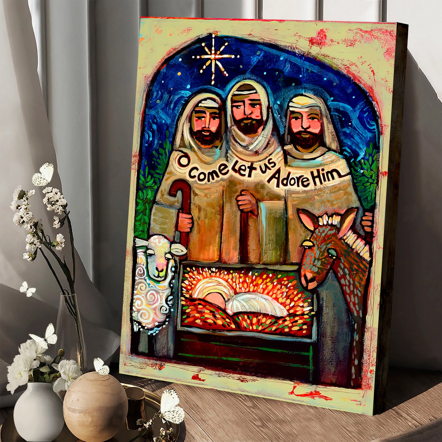 O Come Let Us Adore Him Shepherds Canvas - Religious Posters - Ciaocustom