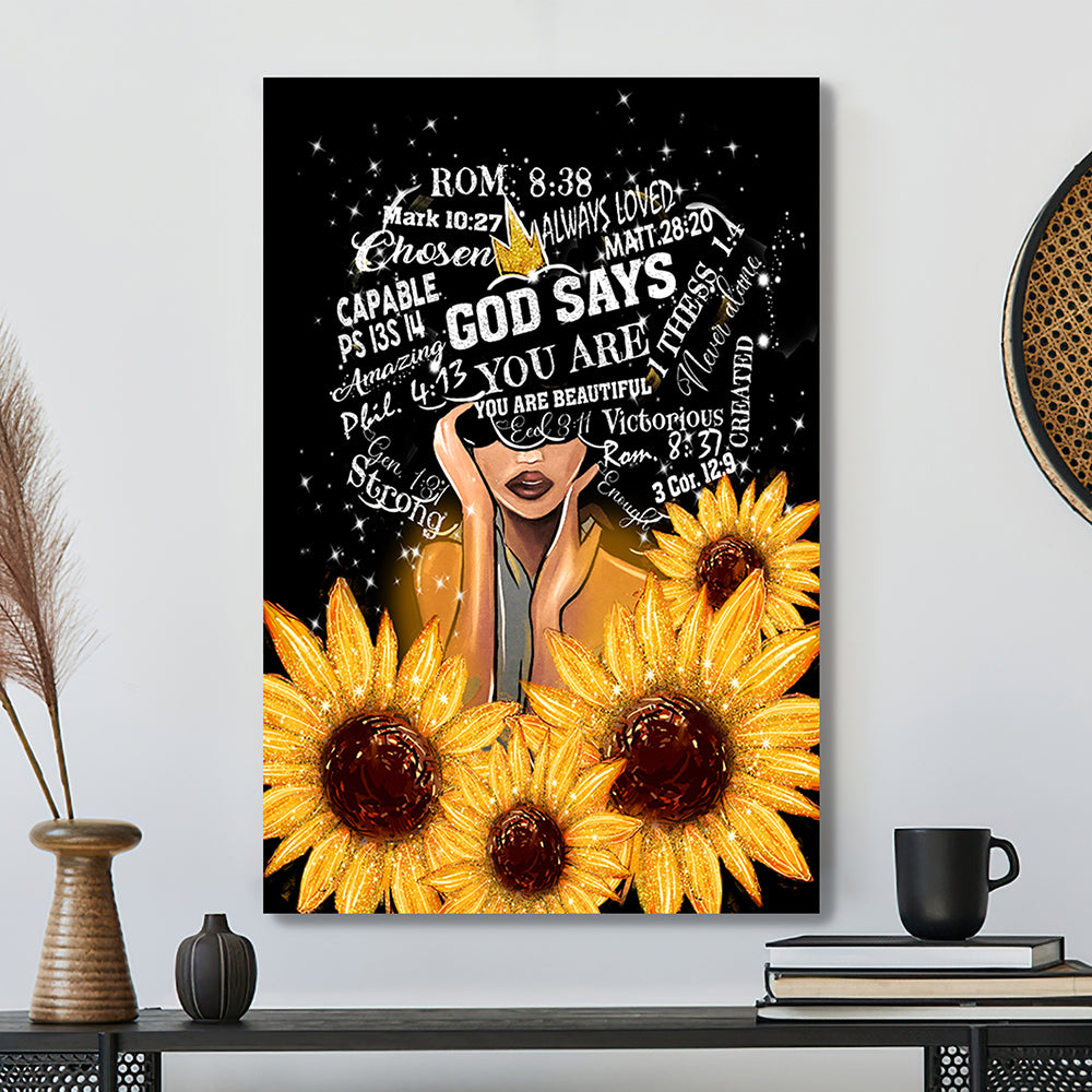 Scripture Wall Decor - Sunflower Black Girl Canvas Prints God Says You Are Vintage Wall Art Gifts Canvas Poster - Ciaocustom
