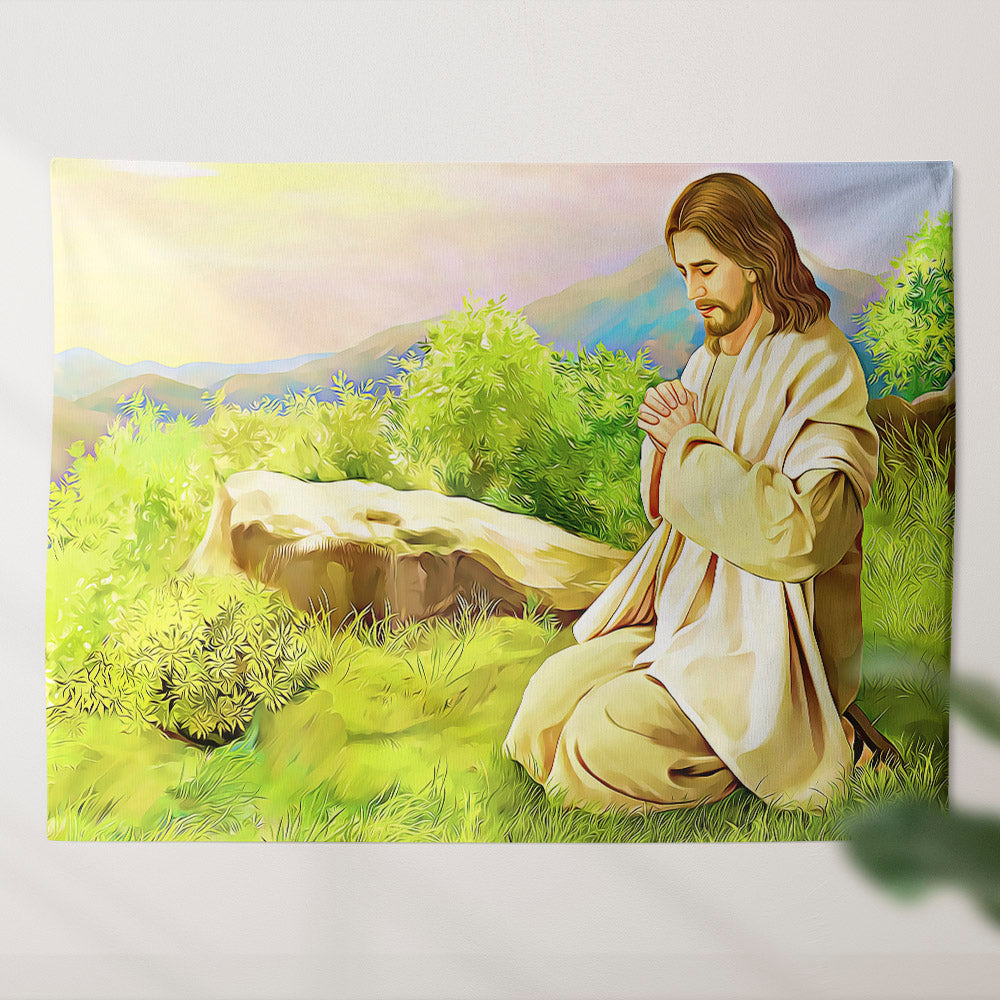 Jesus Prayer - Jesus Tapestry - Christ Pictures - God Tapestry - Religious Tapestry - Christian Tapestry Wall Hanging - Christian Gift - Ciaocustom