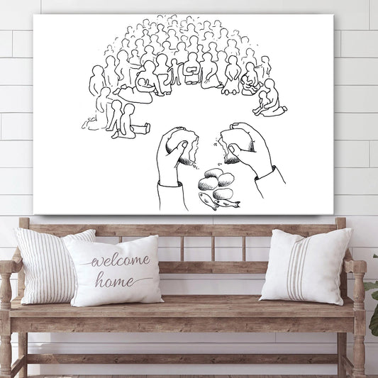 Jesus Feeds The 5000 Bread And Fish Canvas Wall Art         