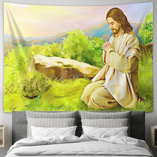 Jesus Prayer - Jesus Tapestry - Christ Pictures - God Tapestry - Religious Tapestry - Christian Tapestry Wall Hanging - Christian Gift - Ciaocustom