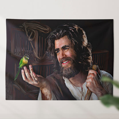 Jesus With Bird - Religious Wall Decor - Christian Wall Tapestry - God Tapestry - Ciaocustom