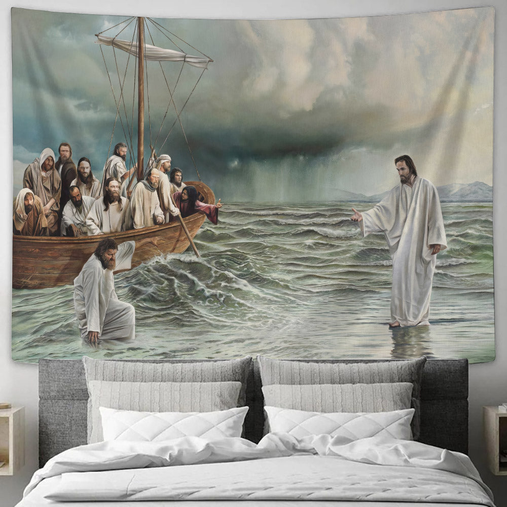 The Easter - Jesus Christ Walks On Water - Religious Wall Decor - Christian Wall Tapestry - God Tapestry - Ciaocustom
