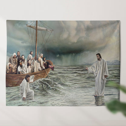 The Easter - Jesus Christ Walks On Water - Religious Wall Decor - Christian Wall Tapestry - God Tapestry - Ciaocustom