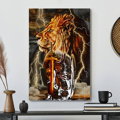 Bible Verse Canvas - Christian Lion With Thunder Behind The Knight Poster Canvas - Lion And Warrior Art - Ciaocustom