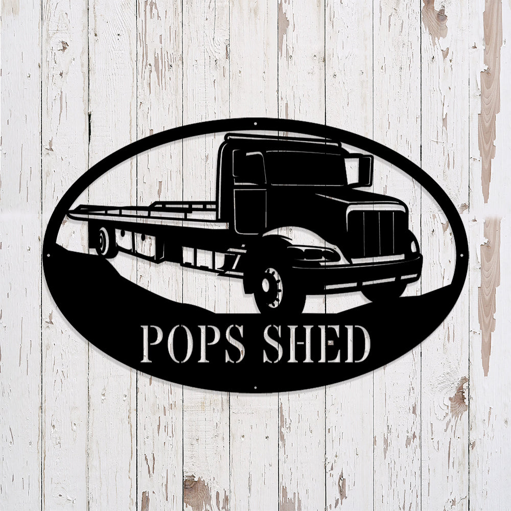 Custom Flat Bed Tow Truck Metal Sign - Personalized Metal Truck Wall Art - Metal Truck Decor - Gifts For Truck Drivers