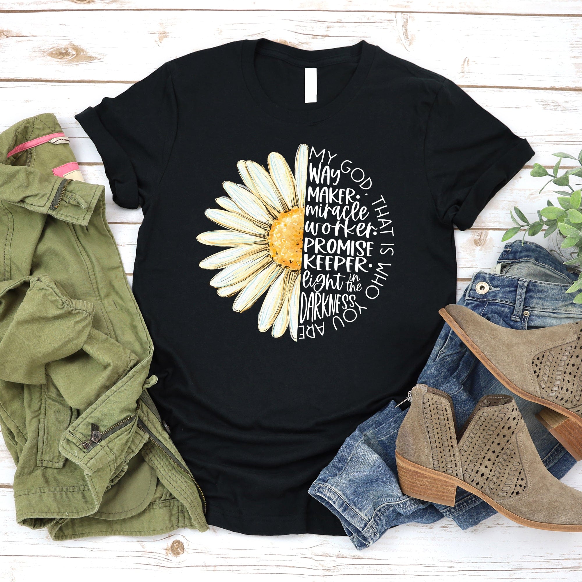 Waymaker Daisy T Shirts For Women - Women's Christian T Shirts - Women's Religious Shirts