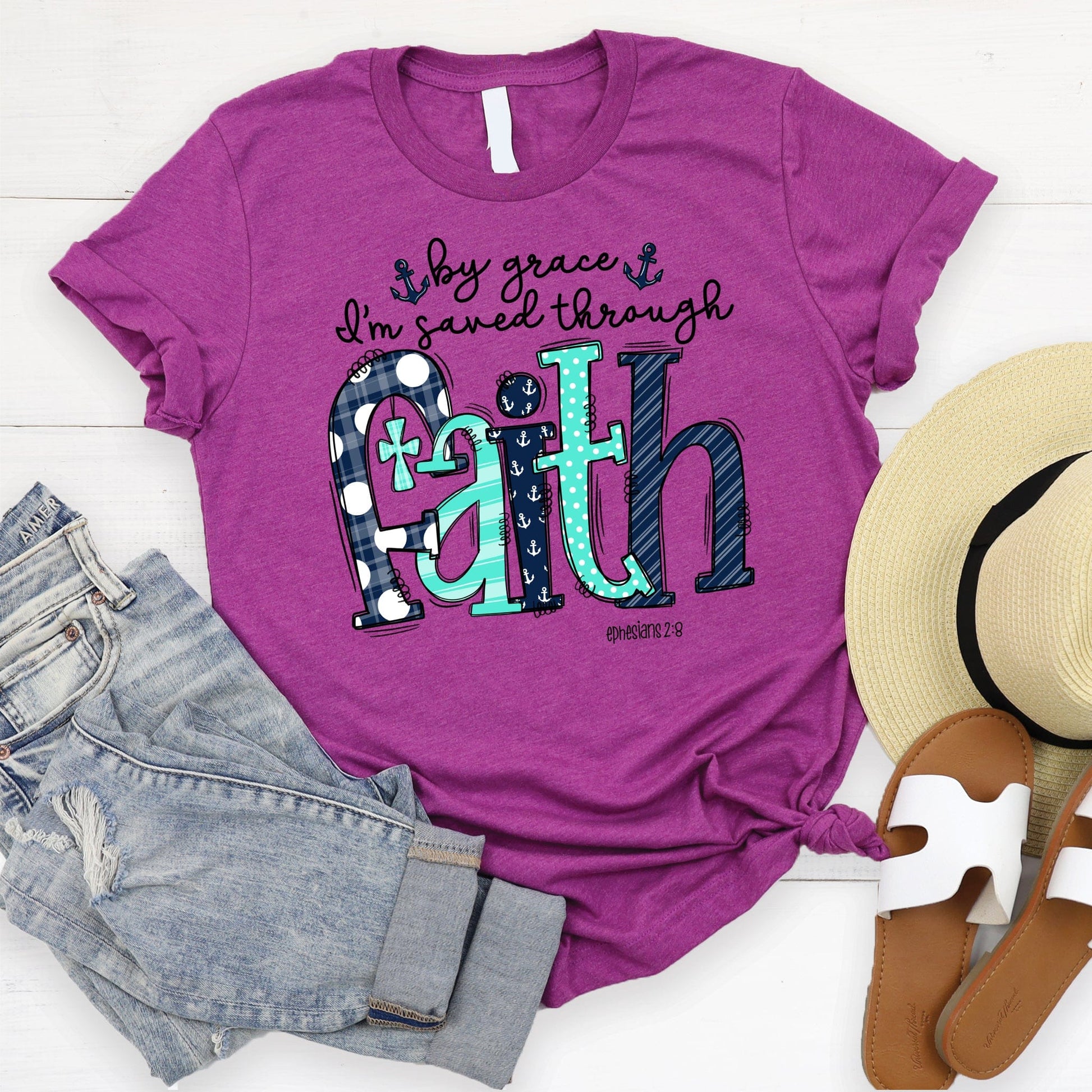 By Grace Through Faith T Shirts For Women - Women's Christian T Shirts - Women's Religious Shirts