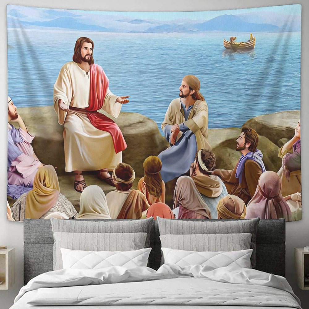 Jesus In Lake Tiberias - Christian Tapestry Wall Hanging - God Tapestry -  Religious Wall Decor - Ciaocustom