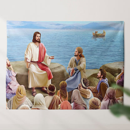 Jesus In Lake Tiberias - Christian Tapestry Wall Hanging - God Tapestry - Religious Wall Decor - Ciaocustom