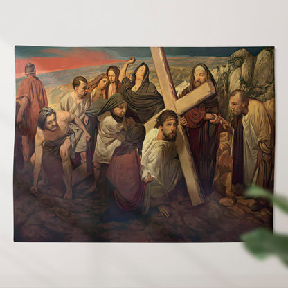 Christ Carrying The Cross - Christian Tapestry Wall Hanging - God Tapestry - Religious Wall Decor - Ciaocustom