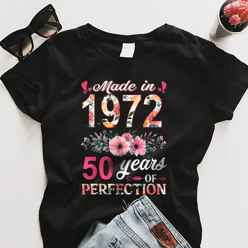 Personalized Birthday T-Shirts for Women - Made In 1972 Floral 50 Year Old 50th Birthday Gifts Women T-Shirt - Birthday Shirt For Women - Ciaocustom