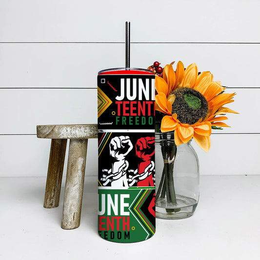 June Teenth Freedom - Juneteenth Tumbler - Stainless Steel Tumbler - 20 oz Skinny Tumbler - Tumbler For Cold Drinks - Ciaocustom