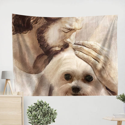 Memorial Pet With Jesus - Christian Tapestry Wall Hanging - Christian Wall Art - Jesus Christ Tapestry Wall Art - Ciaocustom