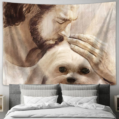 Memorial Pet With Jesus - Christian Tapestry Wall Hanging - Christian Wall Art  - Jesus Christ Tapestry Wall Art  - Ciaocustom