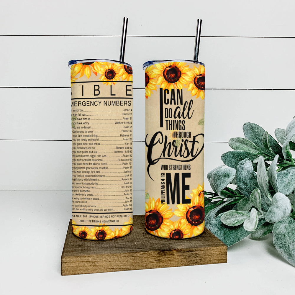 I Can Do All Things Things Through Christ - Jesus Tumbler - Stainless Steel Tumbler - 20 oz Skinny Tumbler - Tumbler For Cold Drinks - Ciaocustom