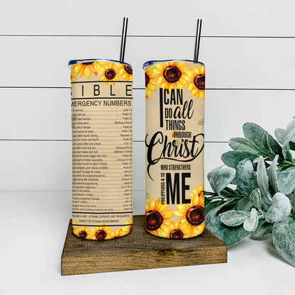 I Can Do All Things Things Through Christ - Jesus Tumbler - Stainless Steel Tumbler - 20 oz Skinny Tumbler - Tumbler For Cold Drinks - Ciaocustom