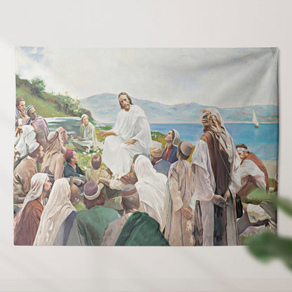 Jesus Sermon On The Mount - Christian Tapestry Wall Hanging - God Tapestry - Religious Wall Decor - Ciaocustom