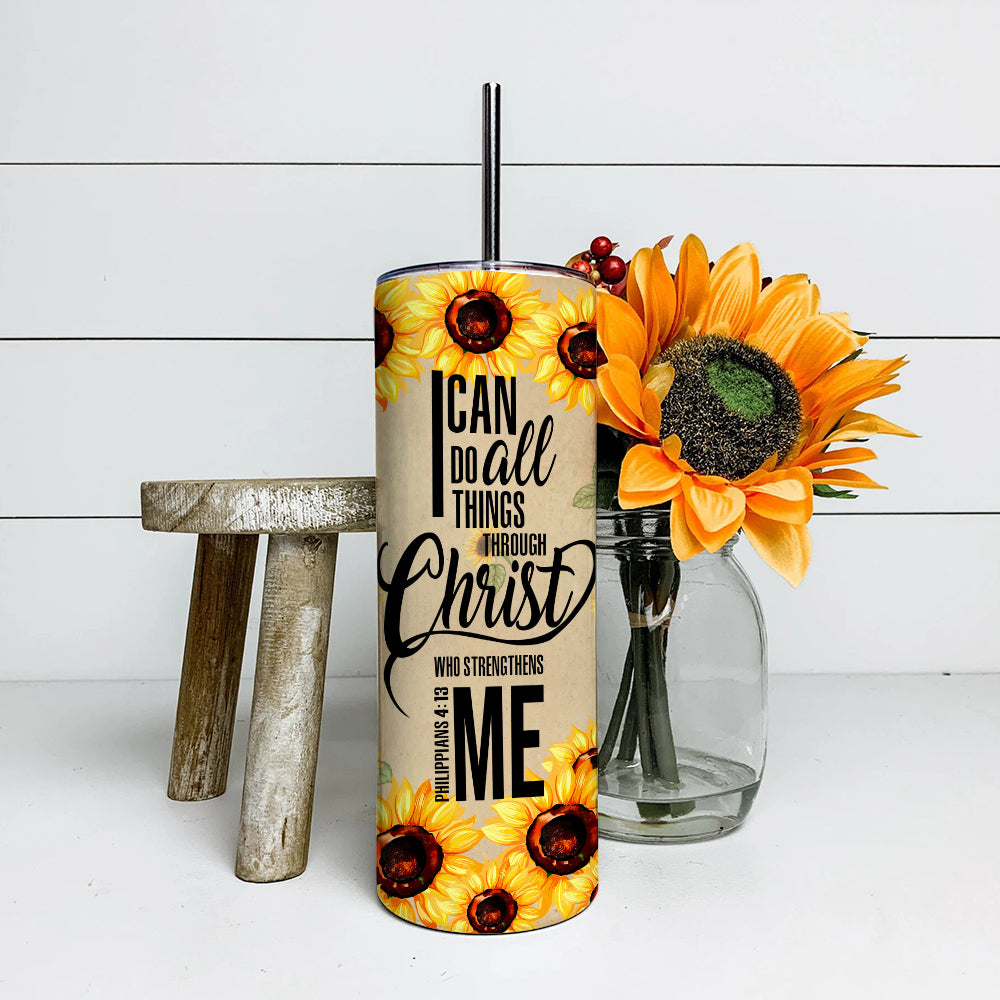I Can Do All Things Things Through Christ - Jesus Tumbler - Stainless Steel Tumbler - 20 oz Skinny Tumbler - Tumbler For Cold Drinks - Ciaocustom
