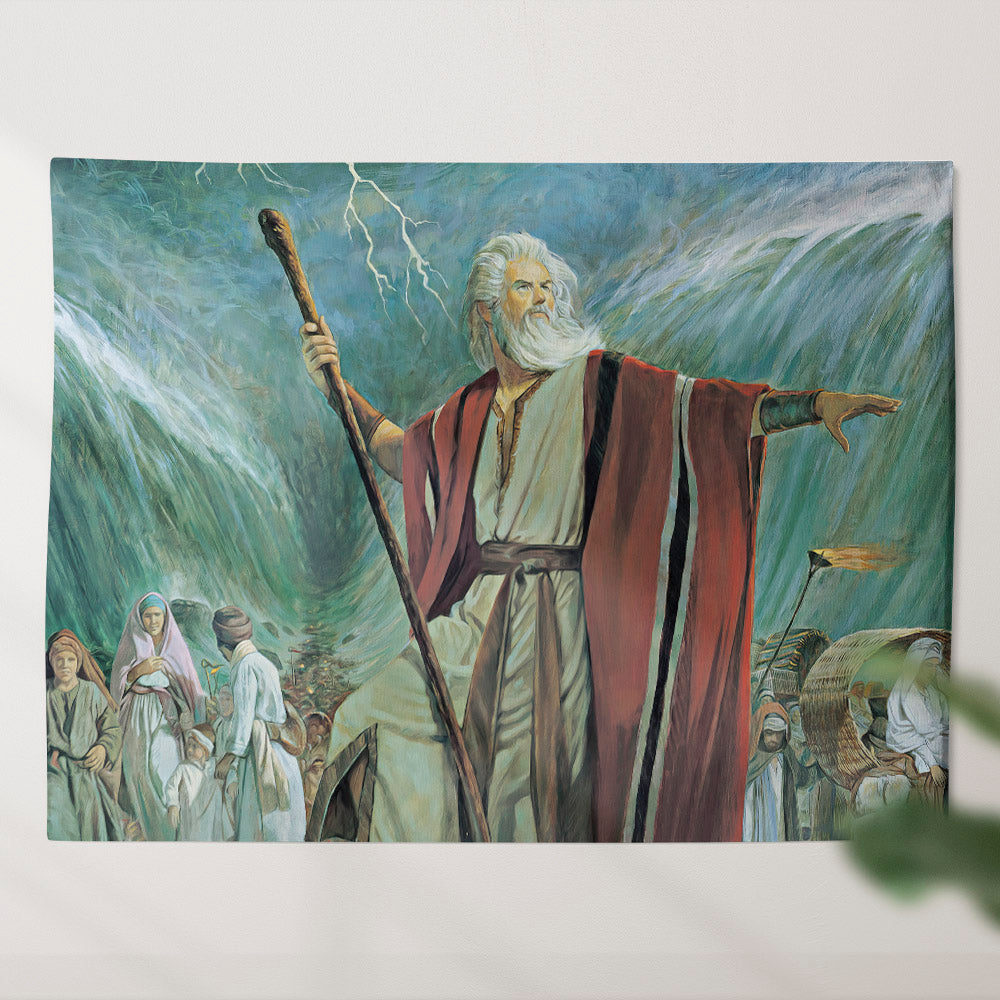 Moses Parting Of The Red Sea - Christian Tapestry Wall Hanging - God Tapestry - Religious Wall Decor - Ciaocustom