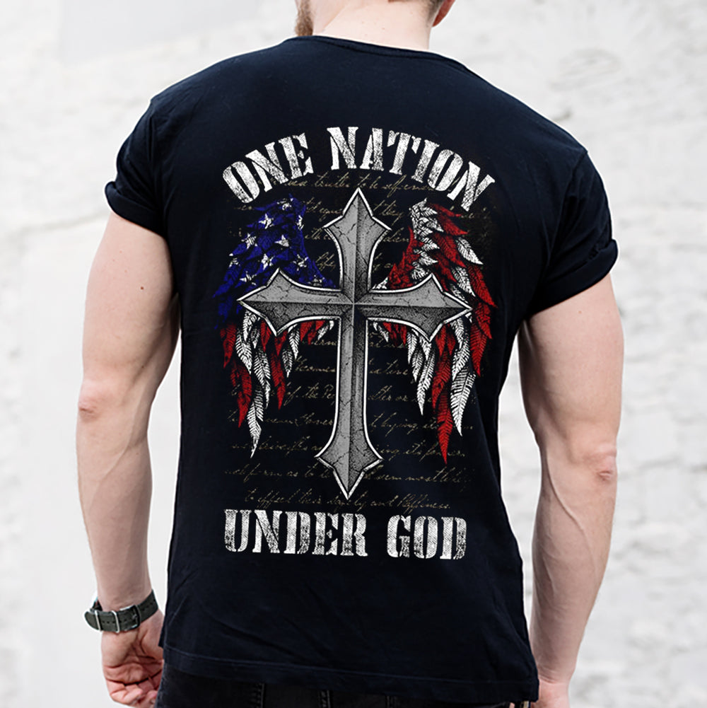 Religious Shirts - Gift For Christian - Flag And Cross - One Nation Under God