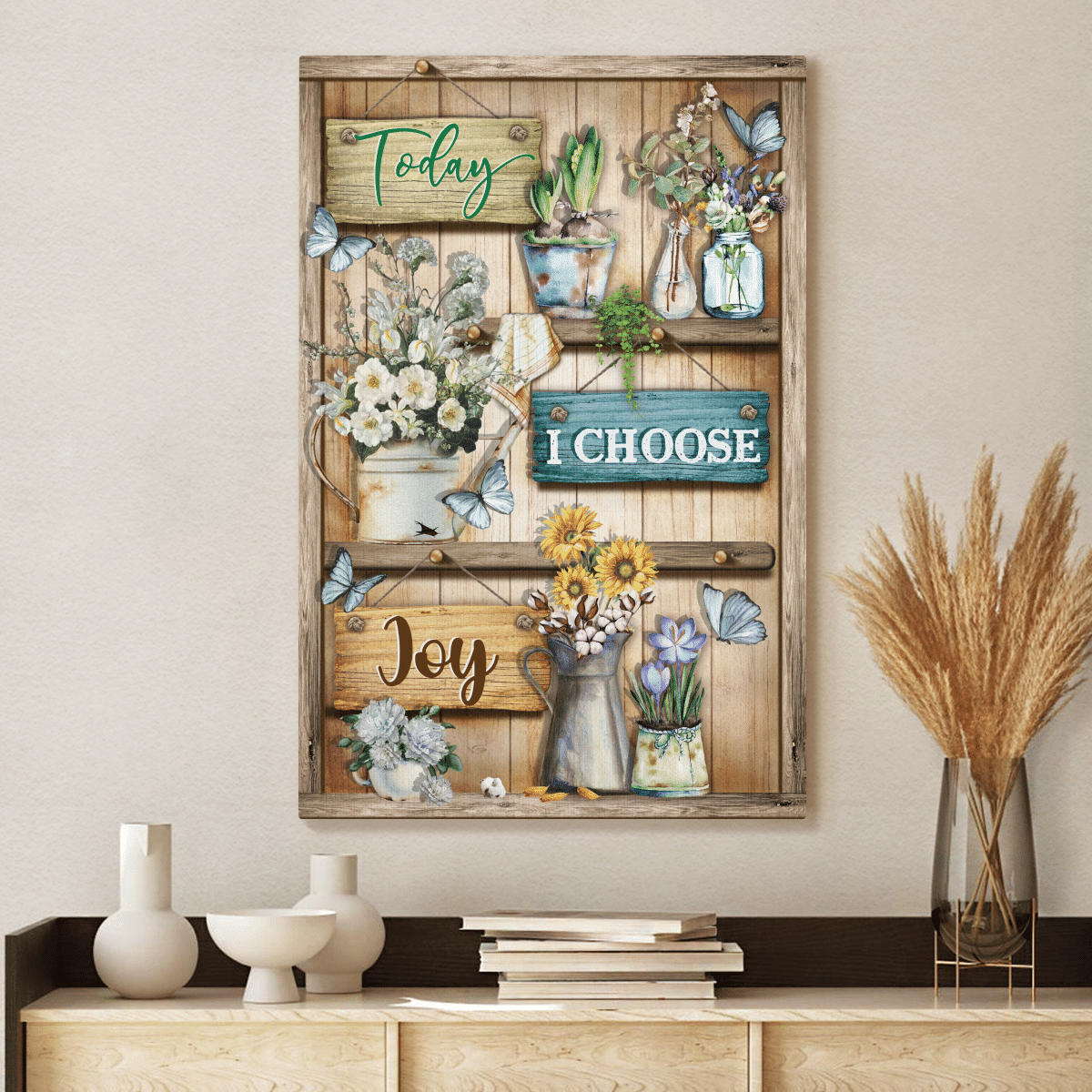 Today I Choose Joy, Flower, Butterfly, God Canvas, Christian Wall Art