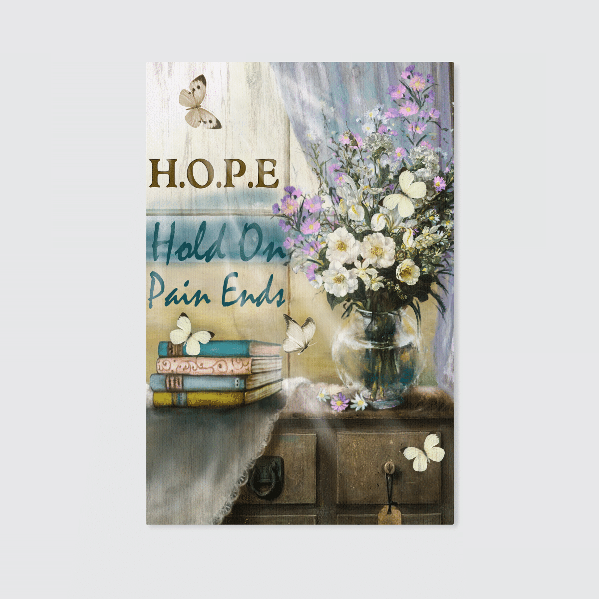 Hope, Hold On Pain Ends, Butterfly, Flower, Window, God Canvas, Christian Wall Art