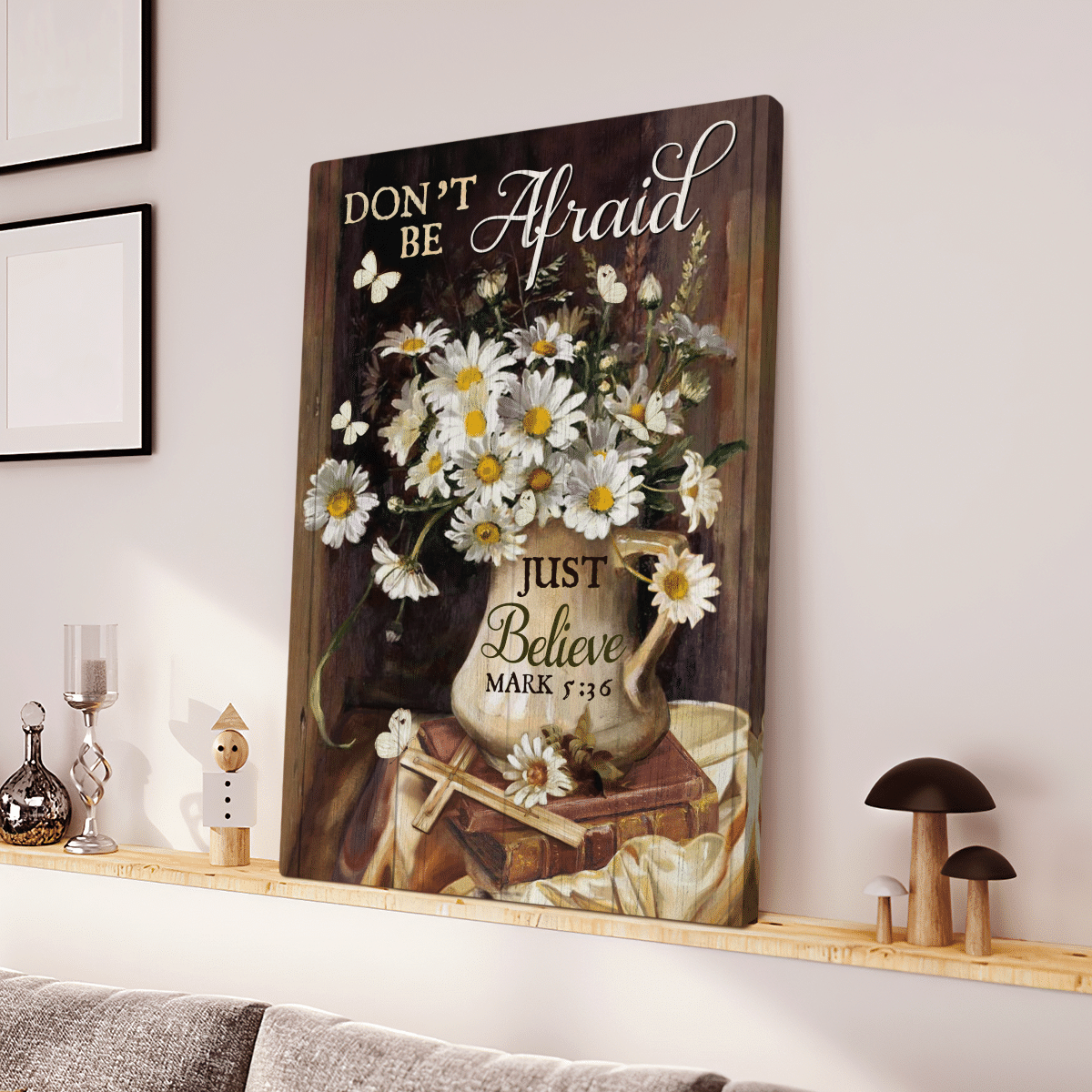 Don'T Be Afraid, Just Believe, Flower, Cross, Butterfly, God Canvas, Christian Wall Art