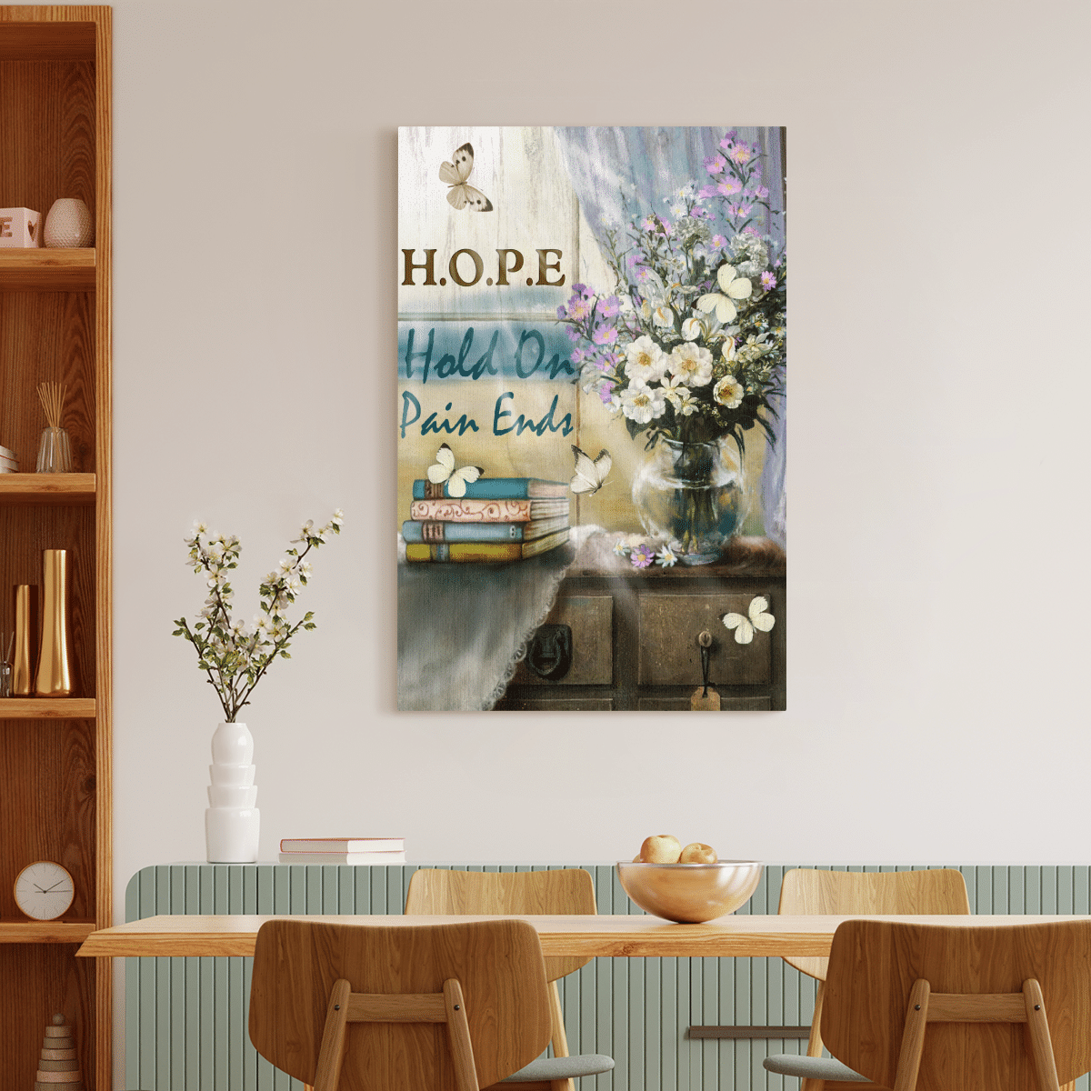 Hope, Hold On Pain Ends, Butterfly, Flower, Window, God Canvas, Christian Wall Art