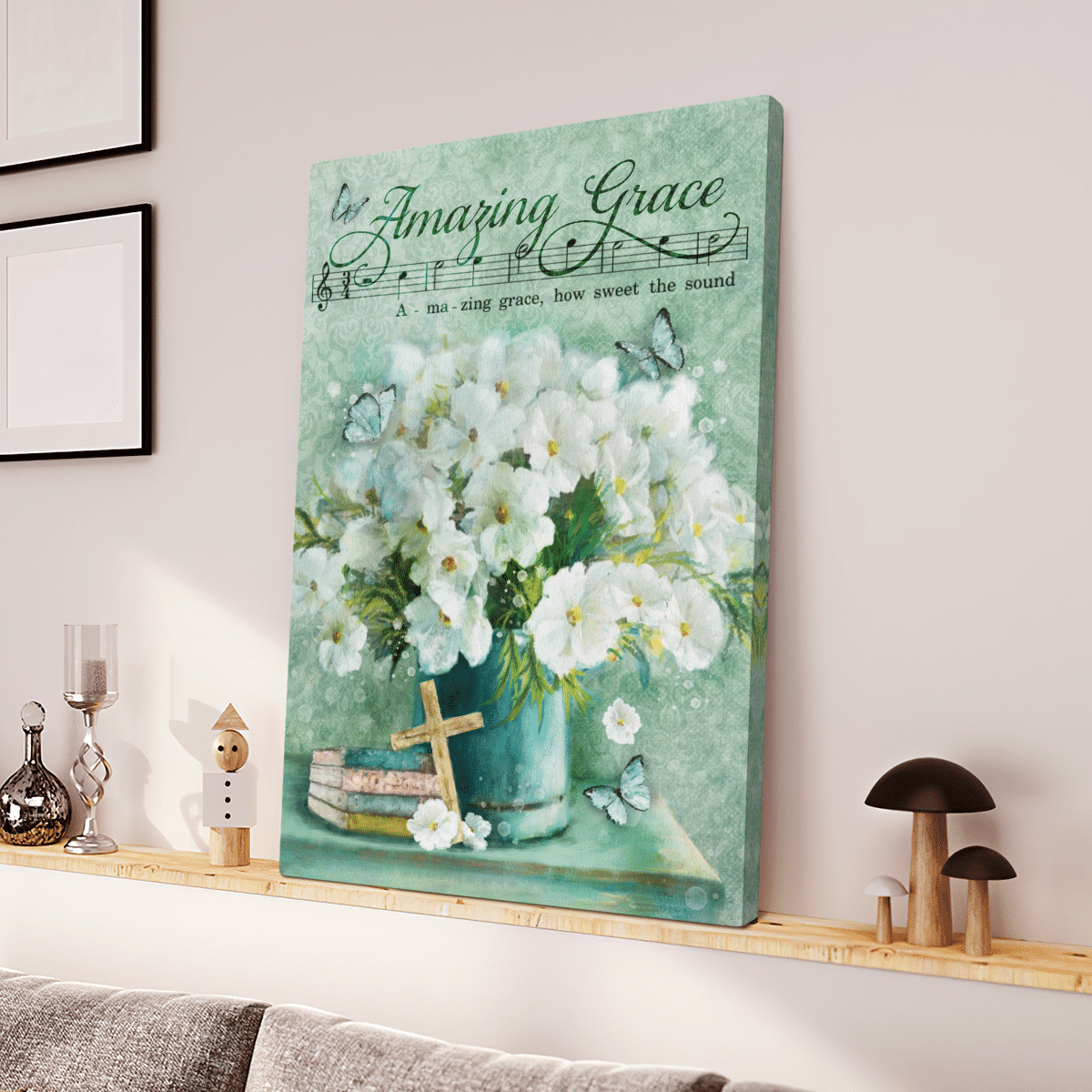 Amazing Grace, Flower, Cross, Book, Butterfly, God Canvas, Christian Wall Art