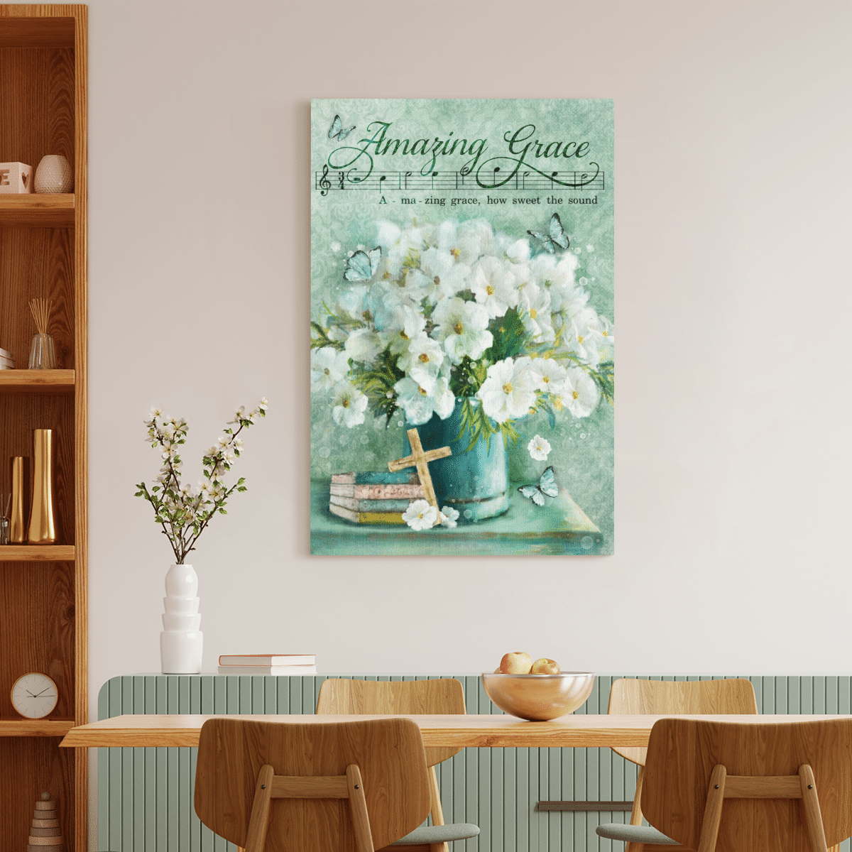 Amazing Grace, Flower, Cross, Book, Butterfly, God Canvas, Christian Wall Art