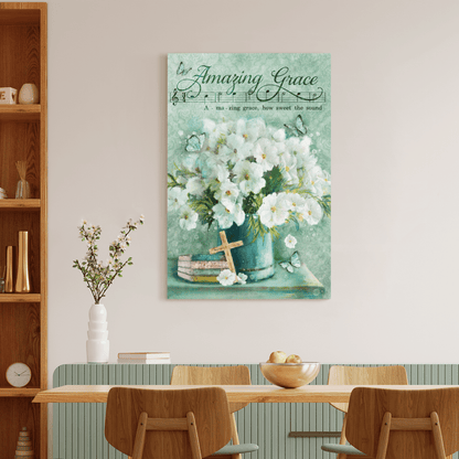 Amazing Grace, Flower, Cross, Book, Butterfly, God Canvas, Christian Wall Art