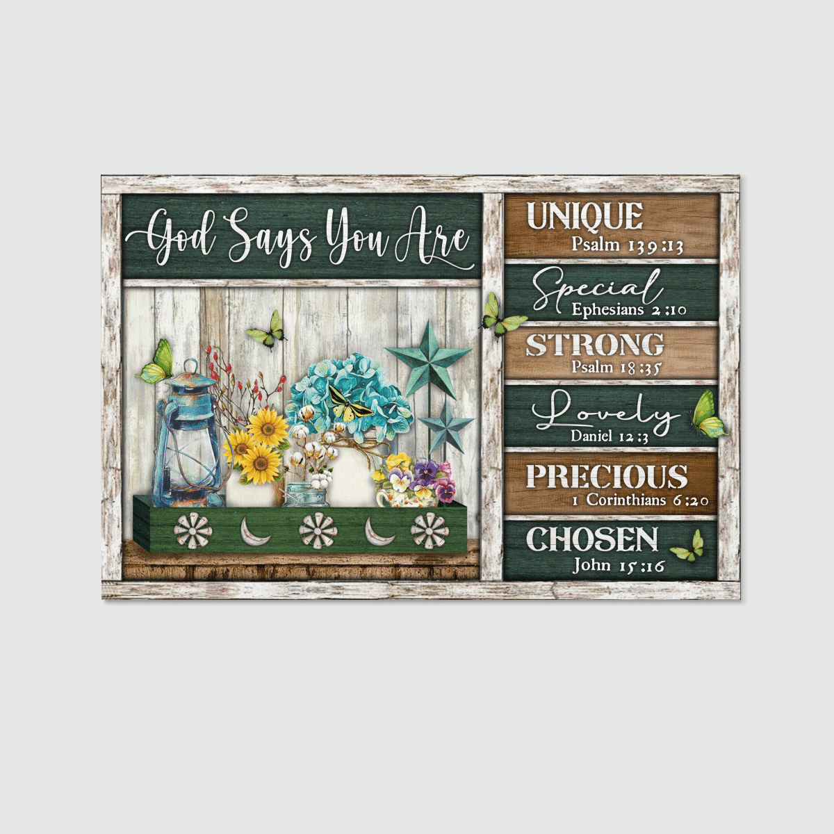 God Says You Are Unique Special Strong Lovely Precious Chosen, Flower, Butterfly, God Canvas, Christian Wall Art