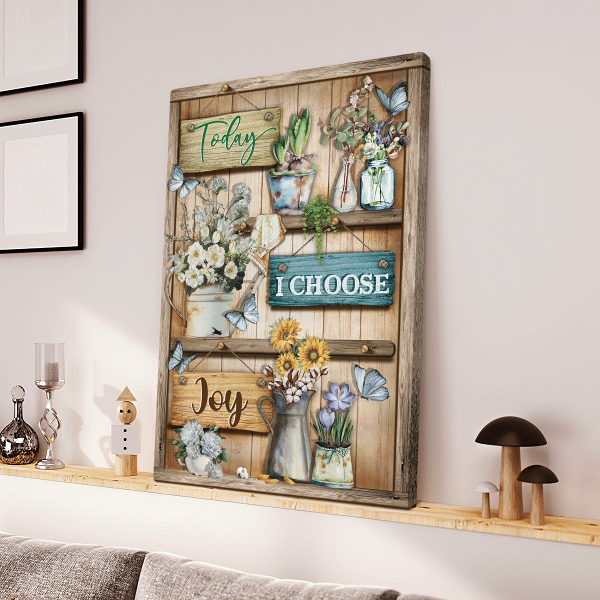 Today I Choose Joy, Flower, Butterfly, God Canvas, Christian Wall Art