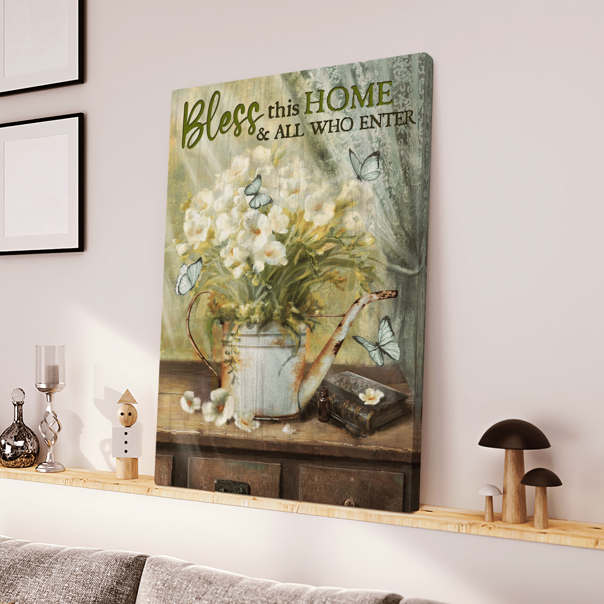 Bless This Home And All Who Enter, Flower, Butterfly, God Canvas, Christian Wall Art