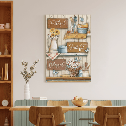 Faithful Grateful Blessed, Flower, Butterfly, God Canvas, Christian Wall Art