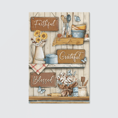 Faithful Grateful Blessed, Flower, Butterfly, God Canvas, Christian Wall Art