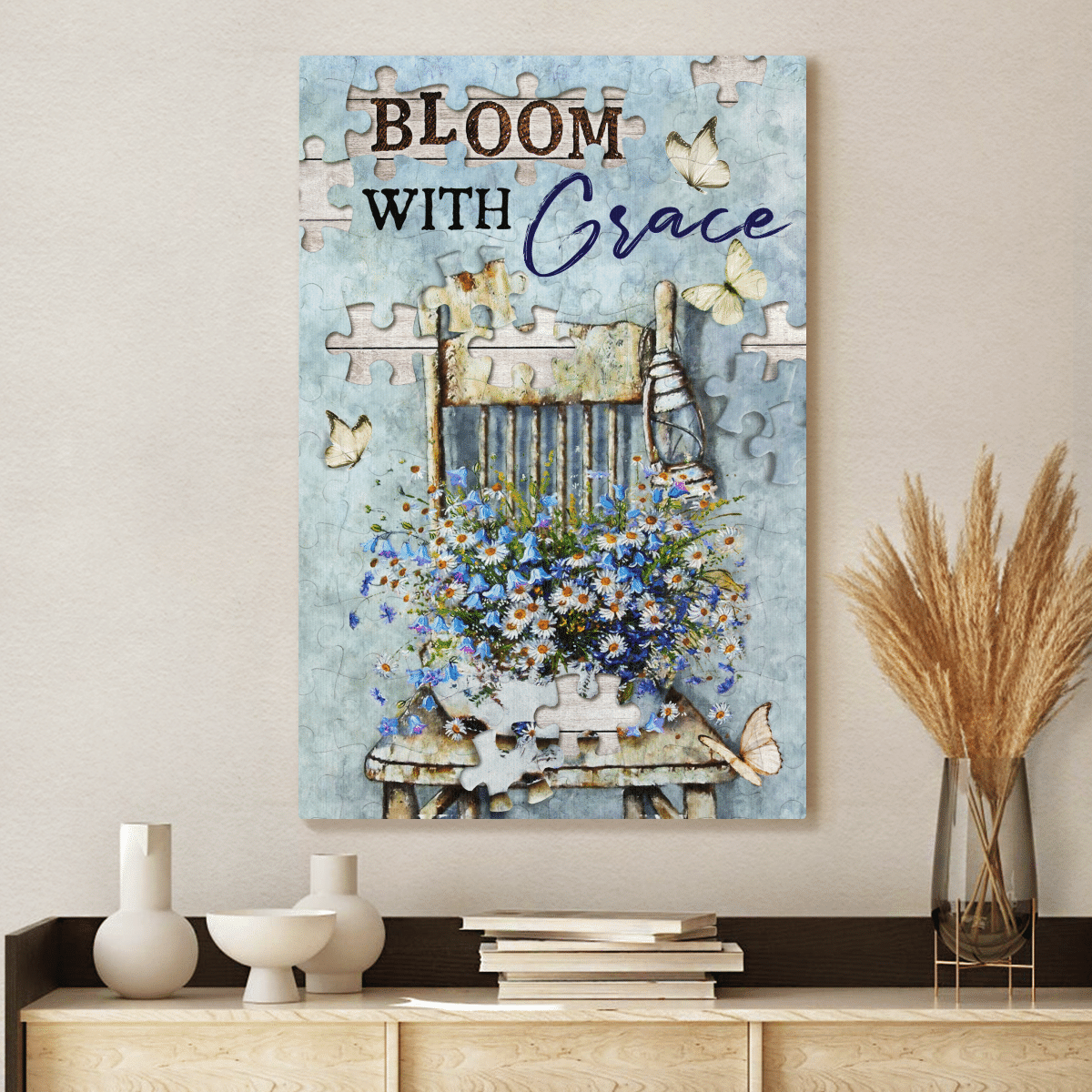 Bloom With Grace, Flower, Butterfly, God Canvas, Christian Wall Art