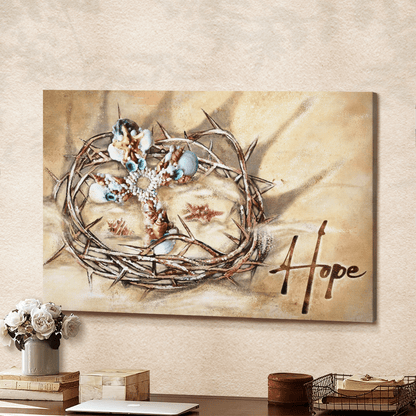 Hope, Seashell Cross, Crown Of Thorns, Sand, God Canvas, Christian Wall Art, Home Decor