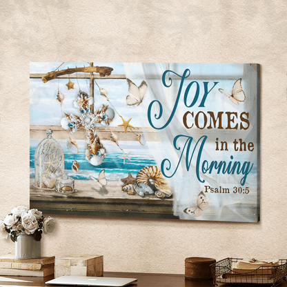 Joy Comes In The Morning, Beach, Seashell Cross, Butterfly, God Canvas, Christian Wall Art