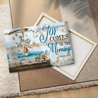 Joy Comes In The Morning, Beach, Seashell Cross, Butterfly, God Canvas, Christian Wall Art