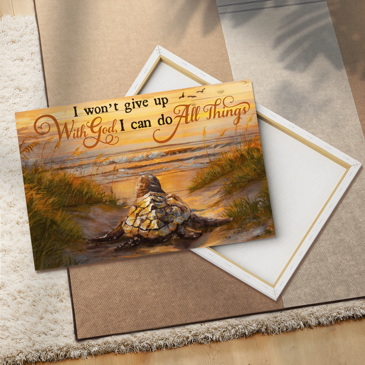I Won'T Give Up With God I Can Do All Things, Turtle, Beach, God Canvas, Christian Wall Art