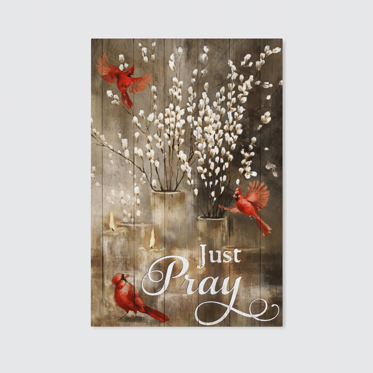 Just Pray, Red Cardinal, Candle, God Canvas, Christian Wall Art, Home Decor