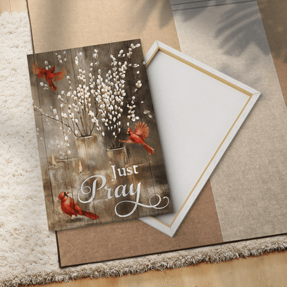 Just Pray, Red Cardinal, Candle, God Canvas, Christian Wall Art, Home Decor