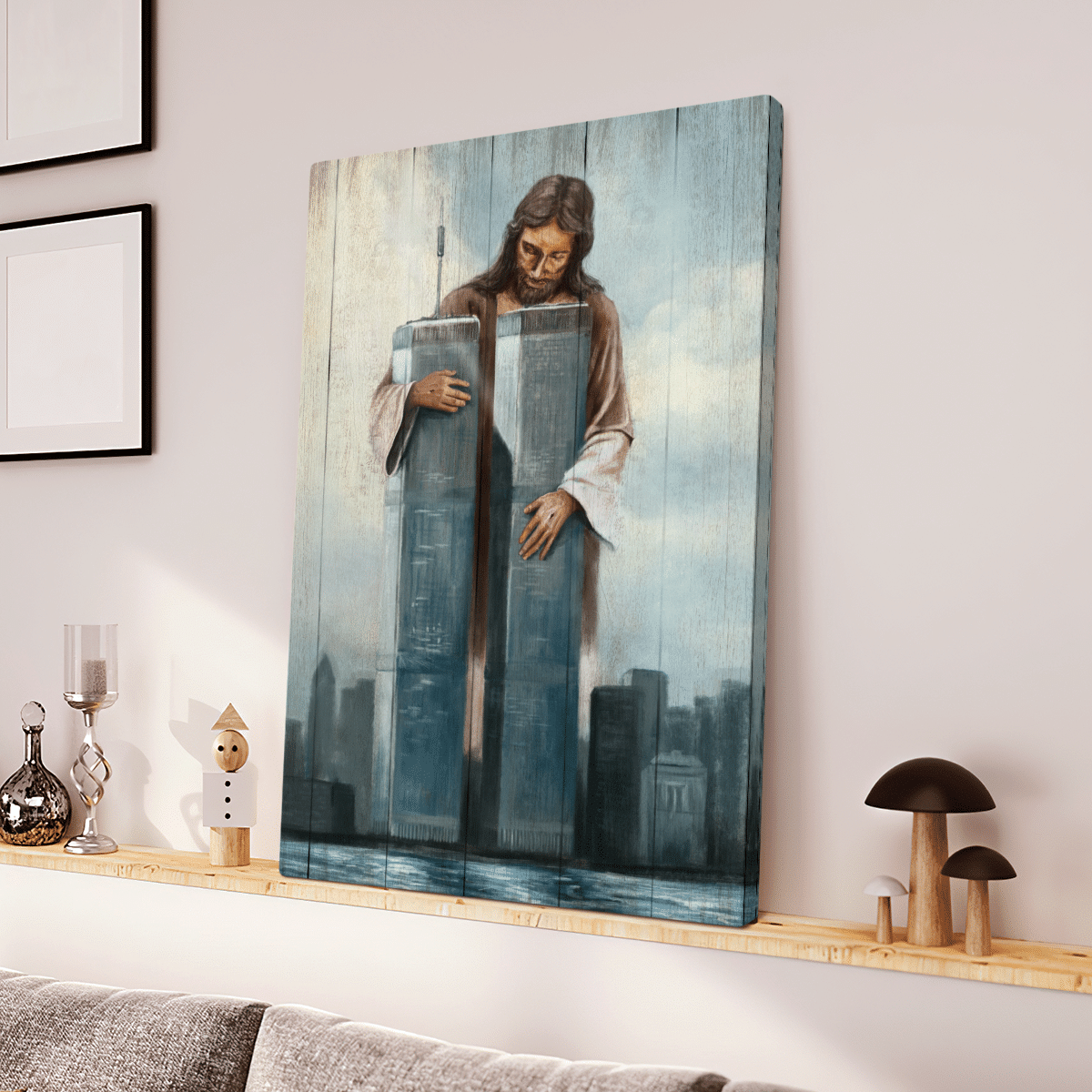 Jesus, Holding The World Trade Center Building, September 11 Memorial, God Canvas, Christian Wall Art