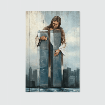 Jesus, Holding The World Trade Center Building, September 11 Memorial, God Canvas, Christian Wall Art