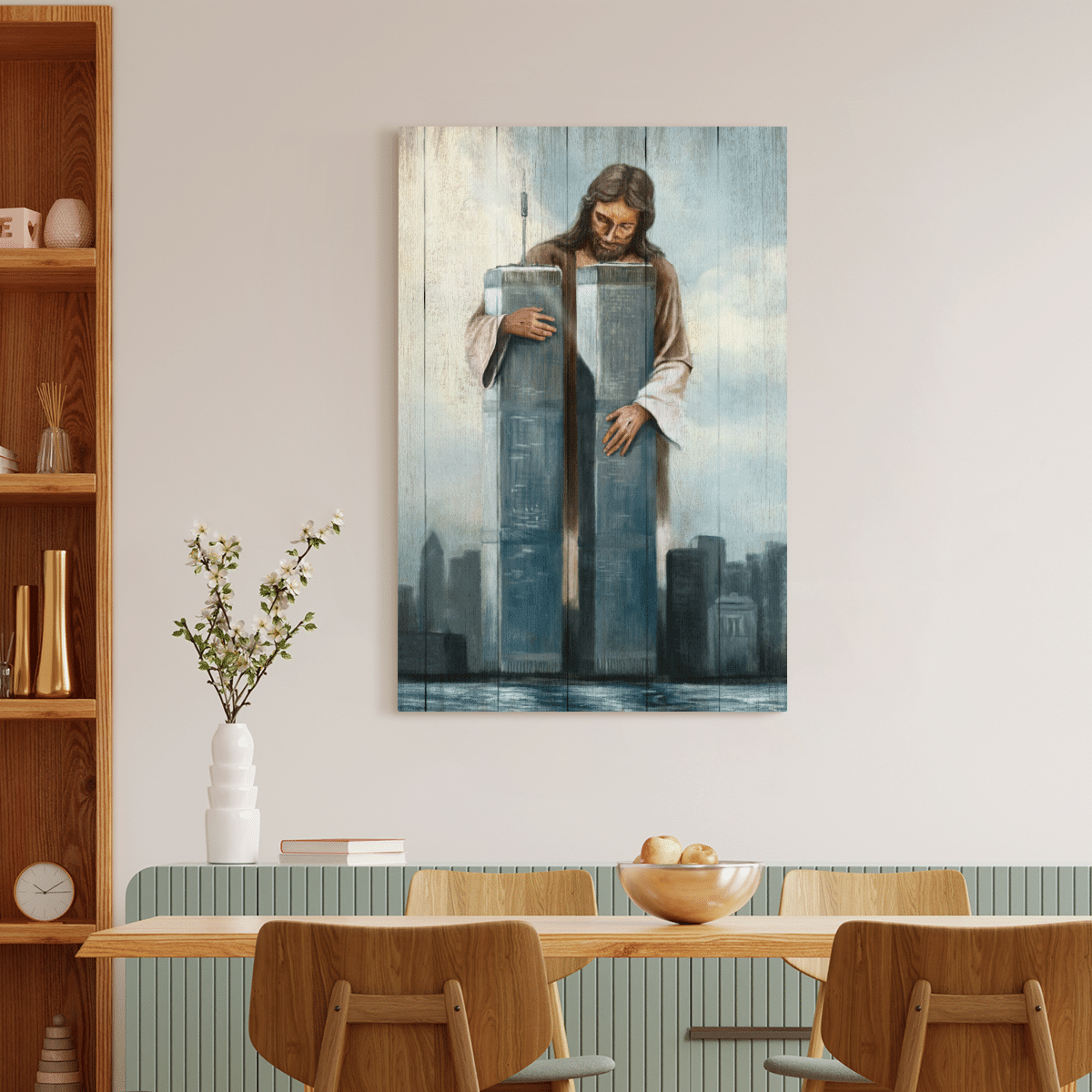 Jesus, Holding The World Trade Center Building, September 11 Memorial, God Canvas, Christian Wall Art