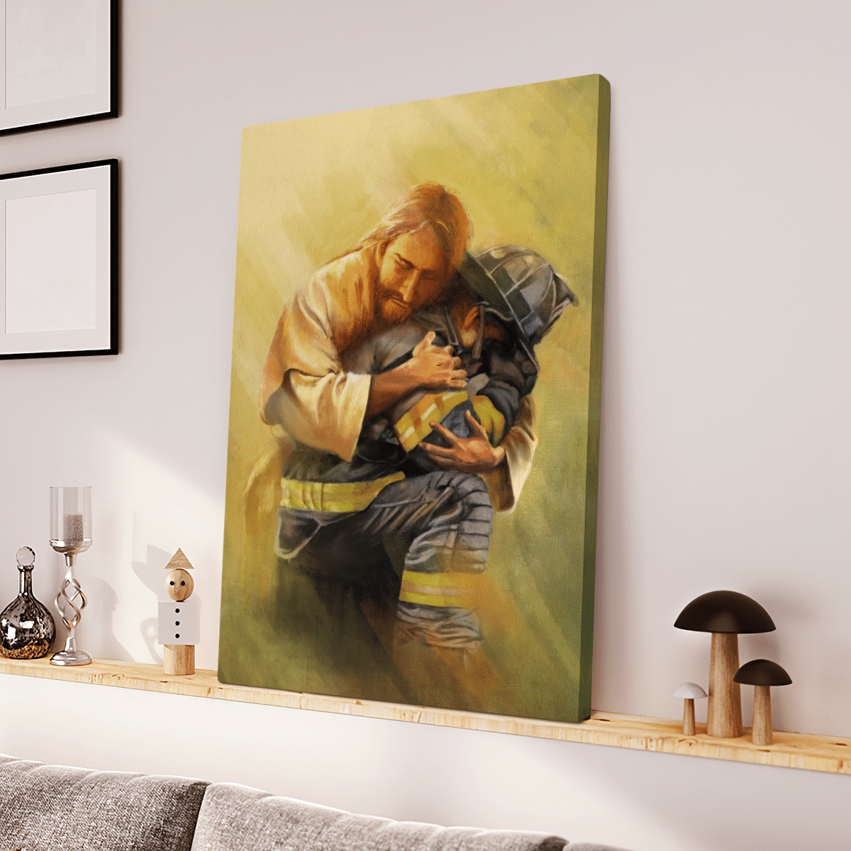 Jesus And The Firefighter, World Trade Center, God Canvas, Christian Wall Art, Home Decor