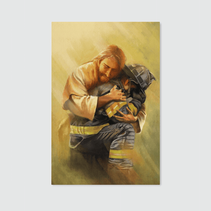 Jesus And The Firefighter, World Trade Center, God Canvas, Christian Wall Art, Home Decor