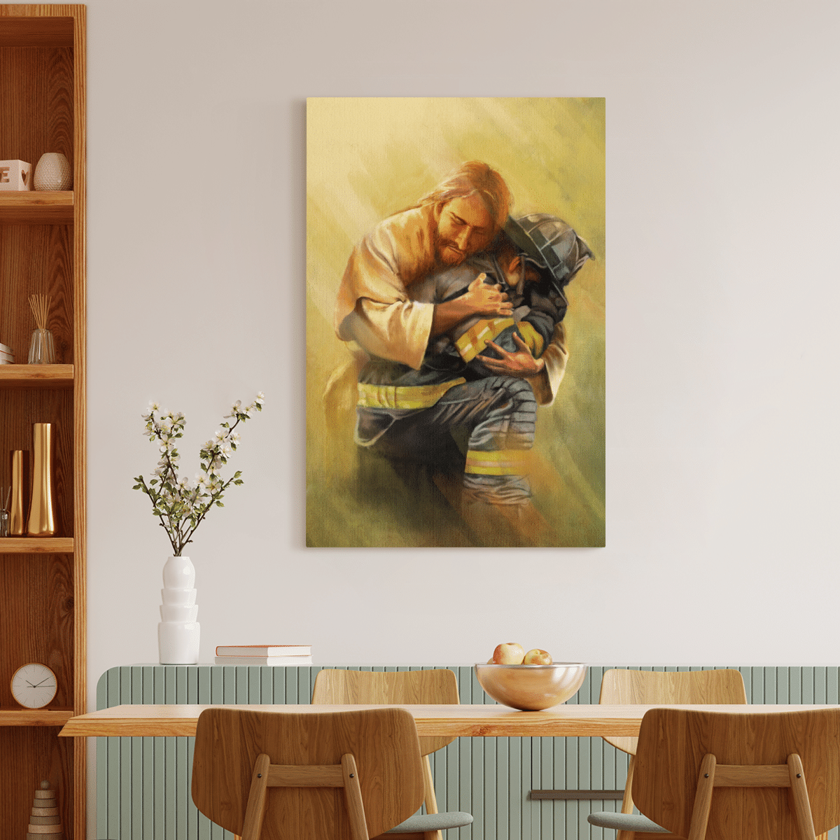 Jesus And The Firefighter, World Trade Center, God Canvas, Christian Wall Art, Home Decor